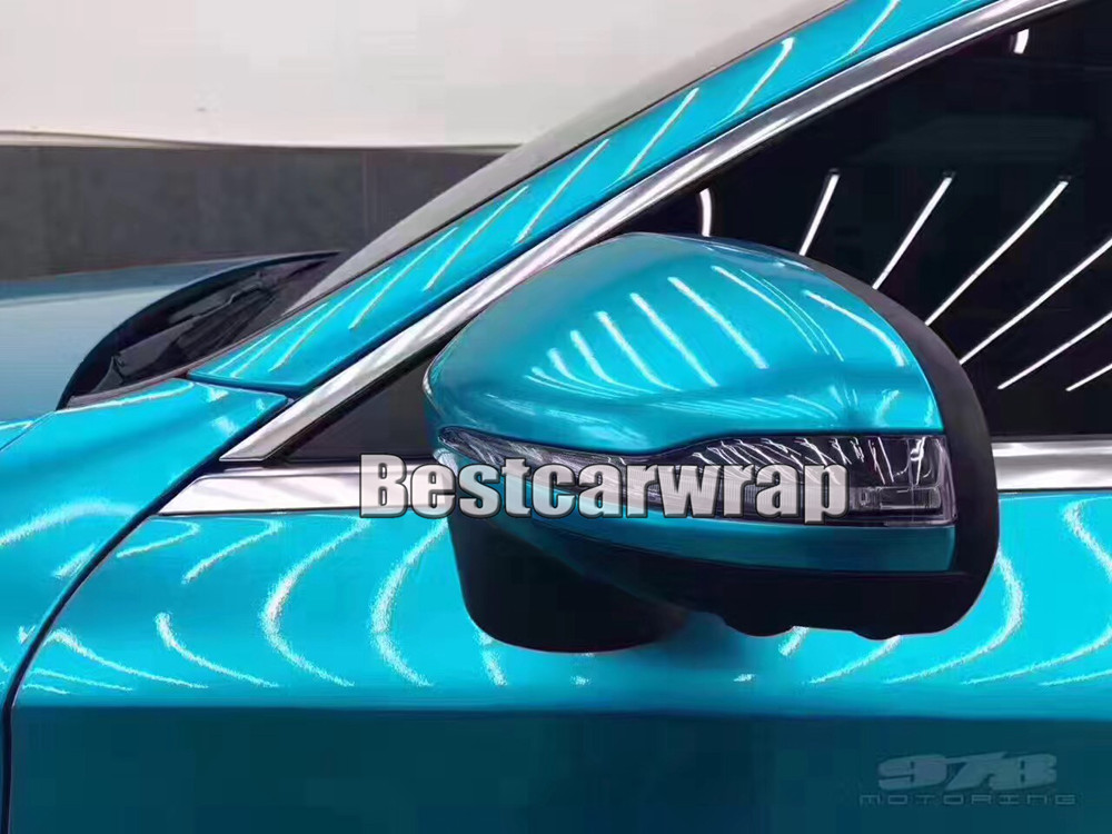 Lake blue Gloss Metallic Vinyl Wrap For Car Wrap With Air Bubble Free Pearl blue candy Car styling Vehicle boat covering Size:1.52*20M/Roll