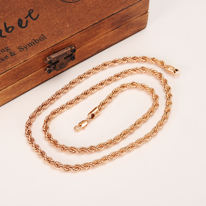 18k Rose Filled Solid Gold Rope 5mm Thick Thin Cable Fine Chain Necklace 600mm or 500mm Choose