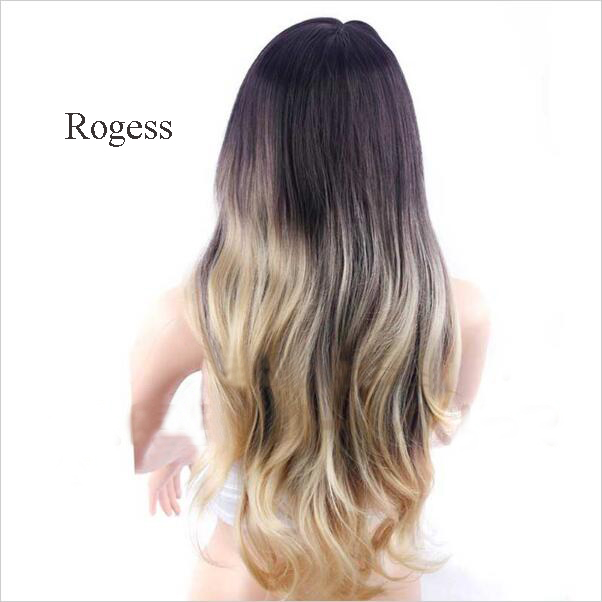 New Fashion Long Wave Black Ombre Blond Synthetic wig with Qi Bangs women's Hair wigs for life Cosplay