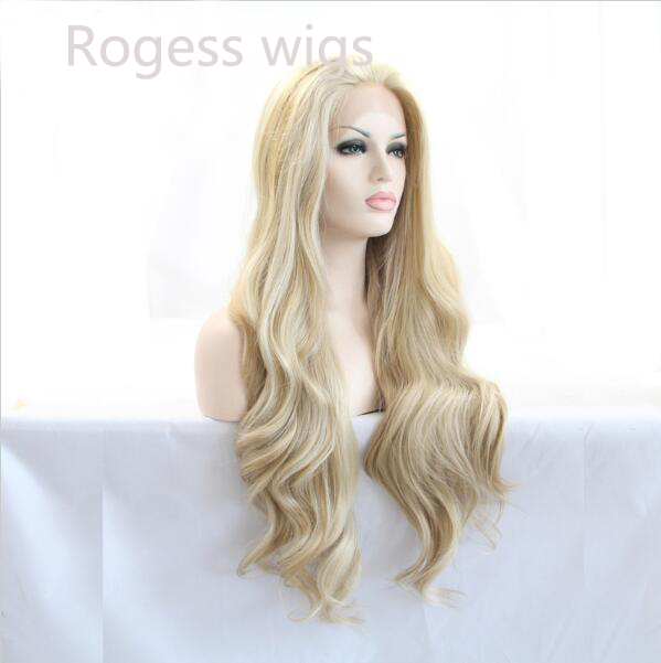 Natural look vintage blonde wig long loose wave wigs synthetic lace front wig heat resistant Synthetic Hair