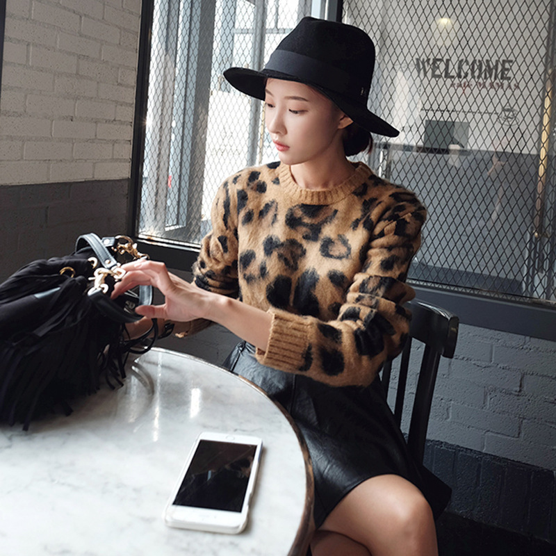 Wholesale- Knit Sweater Cashmere Female Autumn Winter Fashionable Leopard Women's Sweaters Knitted Pullover Warm Clothes With Long Sleeves