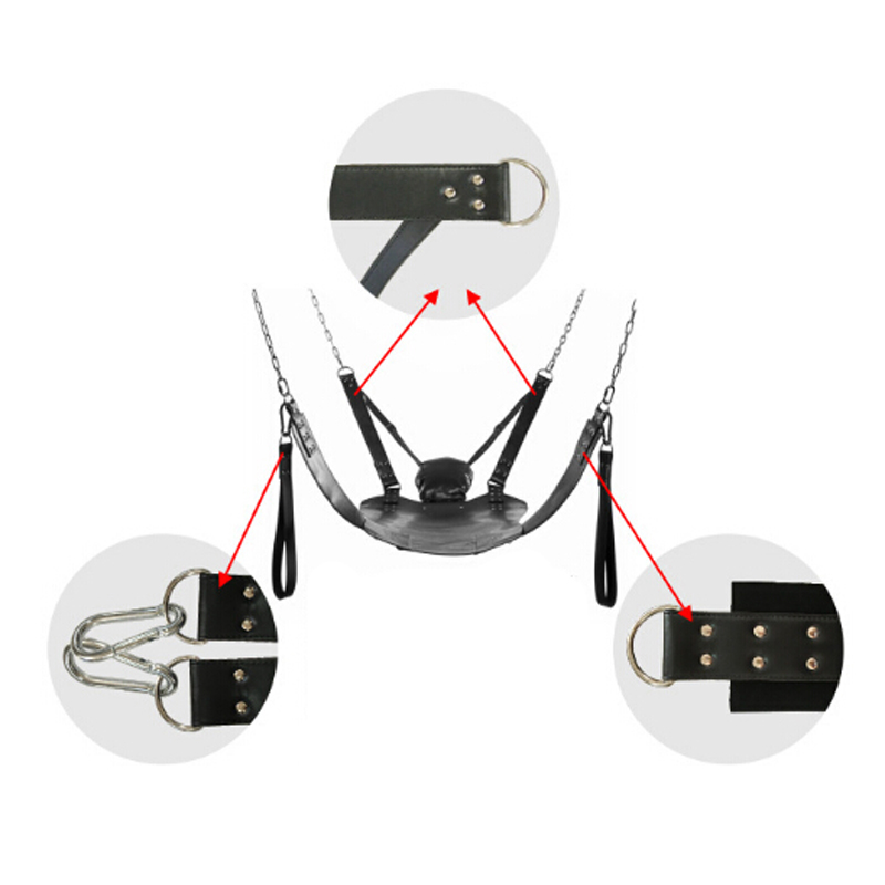 Leather Sex Love Swing Black Fetish Heavy Adult Swing Sling Restraints D Rings Sex Swing Chair Sex Furnitures