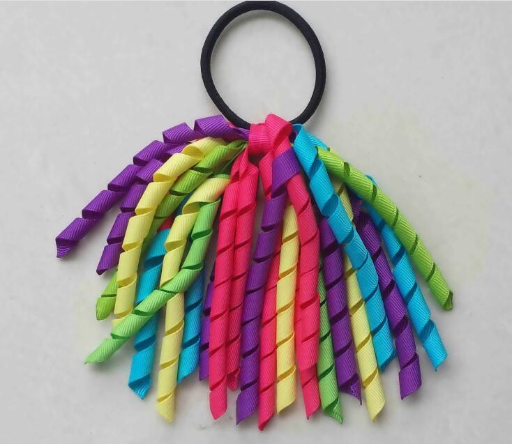 18 pcs Girl O A-korker Ponytail holder rainbow hair accessories corker tassel streamers hair flower elastic Curly ribbon headwear PD002 - view 5