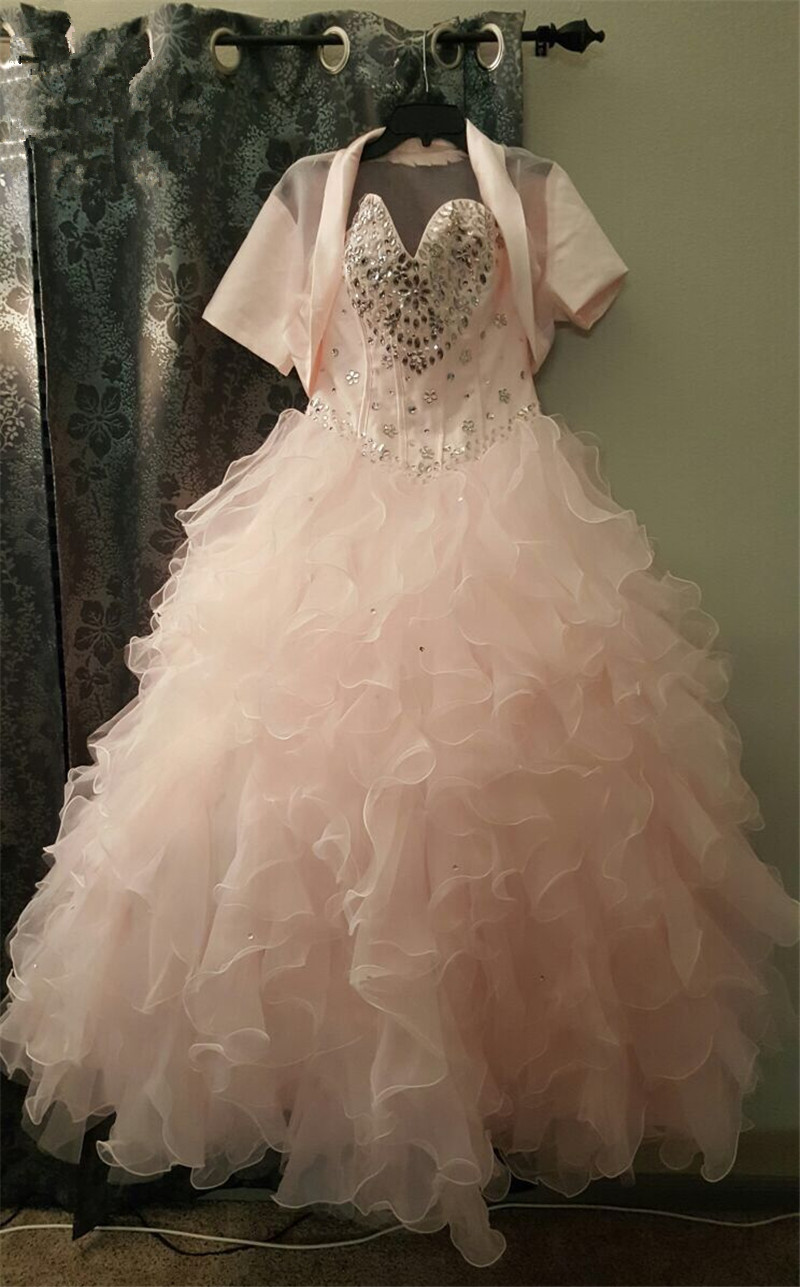 2017 Fashion Crystal Ball Gown Quinceanera Dress with Beading Sequined Organza Plus Size Sweet 16 Dress Vestido Debutante Gowns BQ81