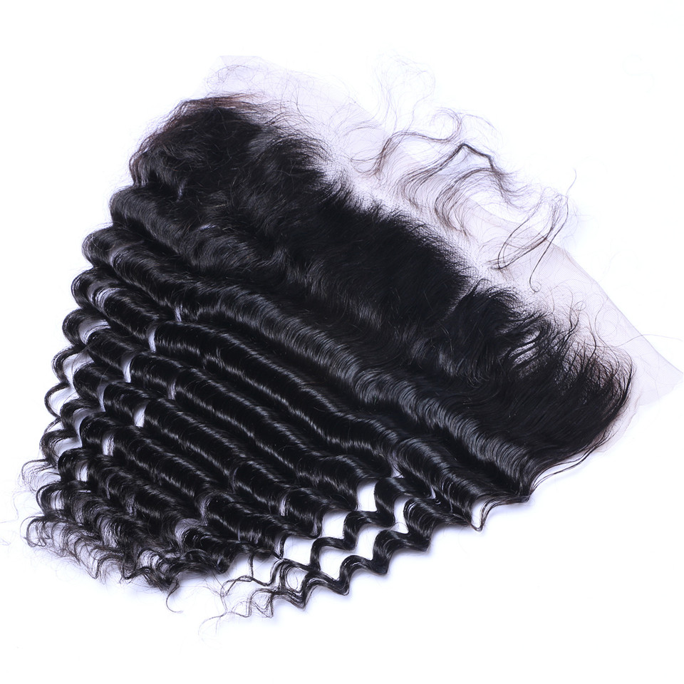Free shipping Brazilian Deep Wave 13x4 To Ear Pre Plucked Lace Frontal Closure With Baby Remy Human Hair Free Part Top Closures