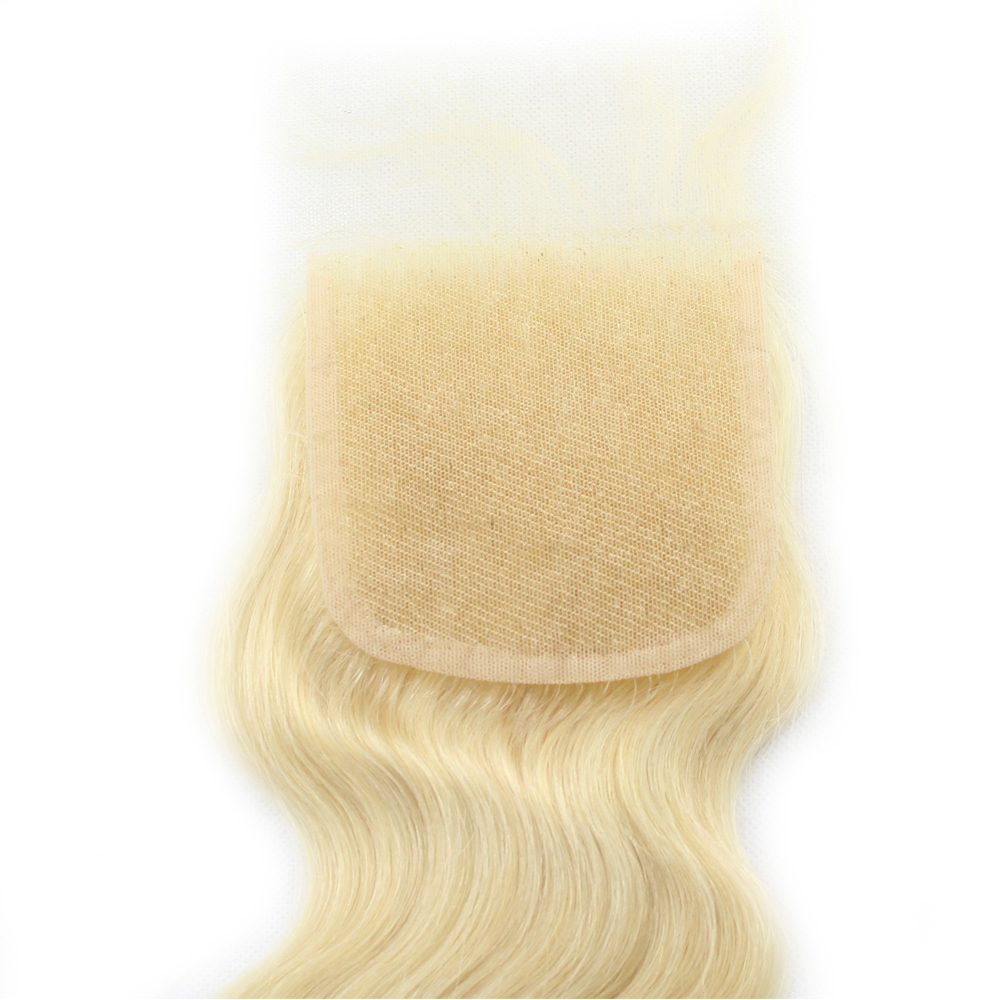 Free shipping Platinum Blonde 613 Body Wave Closure Pre Plucked Bleached Knots Remy Human Hair 4x4 Lace Closures