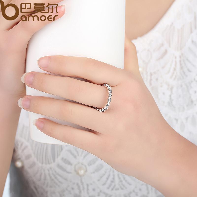 yizhan BAMOER 925 Sterling Silver Alluring Brilliant Marquise Stackable Finger Ring with Clear CZ Original Fine Jewelry PA7130