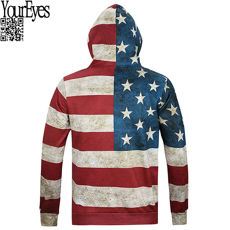 Wholesale- 2016 Hoodies Men Sudaderas Hombre With Hooded Mens Hoodie Sweatshirt American Flag Digital Printing Suit Men Hoody Tracksuit