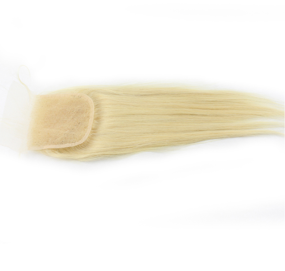 Free shipping Platinum Blonde 613 Straight Closure Pre Plucked Bleached Knots Remy Human Hair 4x4 Lace Closures