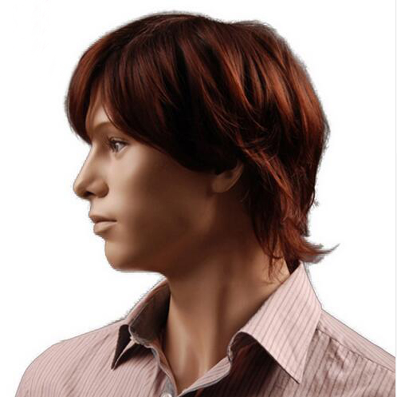 8 inch Puffy Synthetic Reddish Brown Short Mens Wig Natural Male Hair Free Shipping