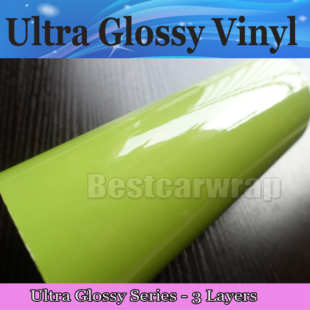 Ultra Glossy fluorescent green Vinyl wrap 3 Layers High Gloss Car Wrap Film with air Free Like 3m 1080 FOIL Size:1.52*20M/Roll