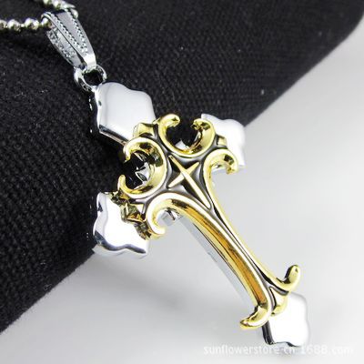 Good A++ Black Bible cross pendant titanium steel men and women fashion personality necklace WFN617 (with chain) mix order 20 pieces a lot