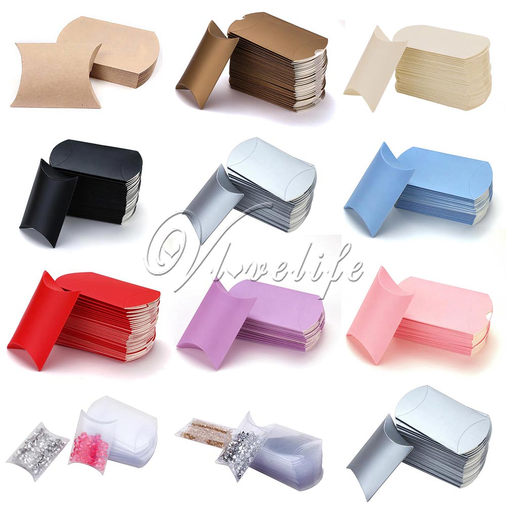 Gift Wrap 100pcs/lot New Style Pillow Shape Boxes Candy Box for Wedding Party Favor Decor Paperboard / PVC /Brown Kraft