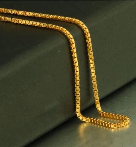 14k Yellow Gold Necklace / Men Women Box Chain Necklace, Silver