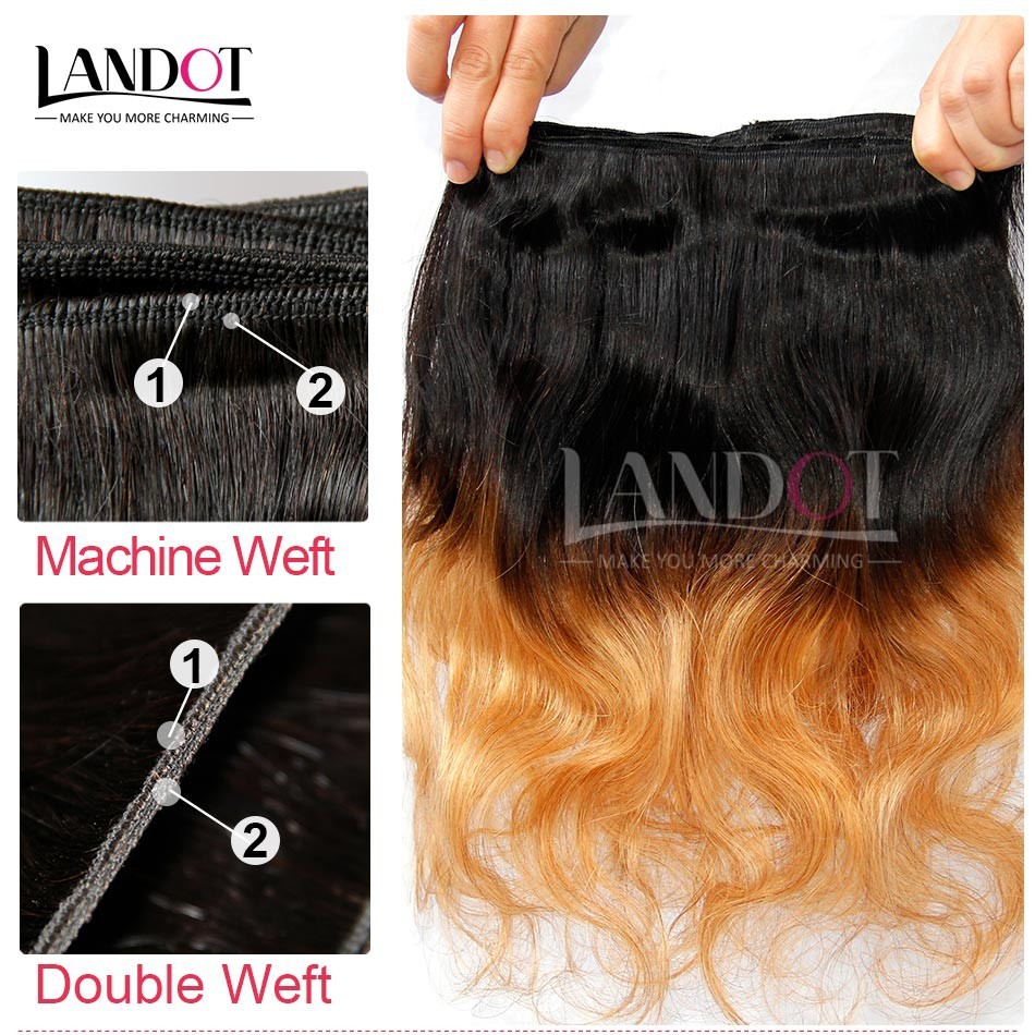 Ombre Indian Body Wave Virgin Human Hair Extensions Two Tone 1B/27# Honey Blonde Ombre Indian Body Wavy Remy Human Hair Weaves 3Bundles
