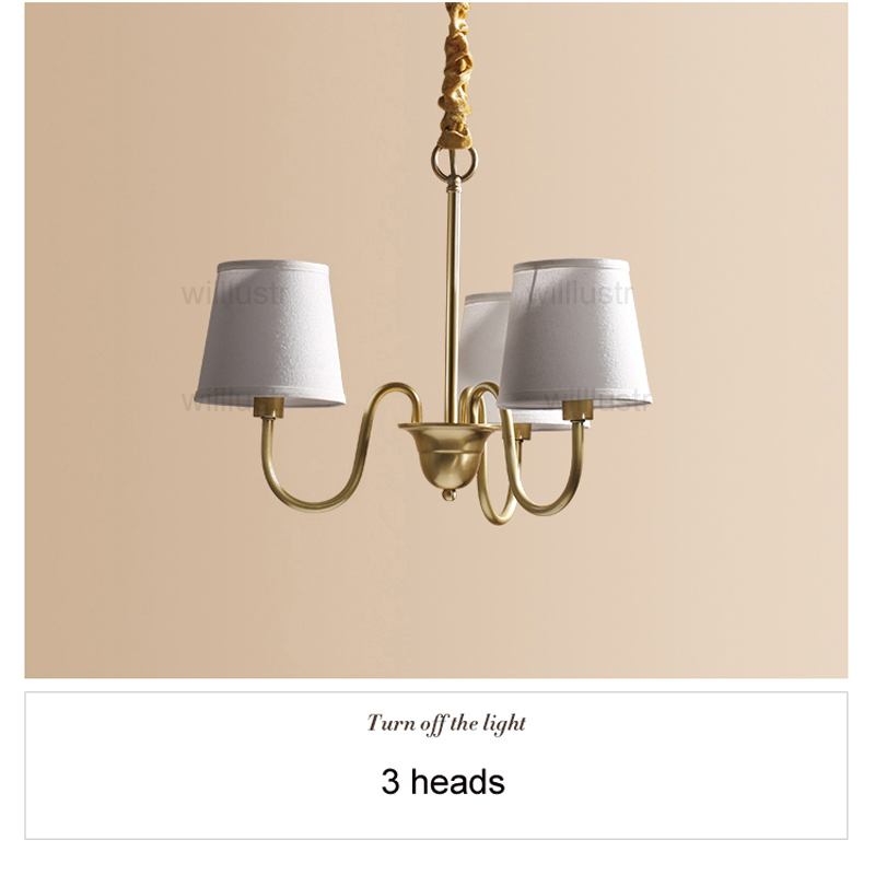 Willlustr copper pendant lamp brass hanging light fabric Chandelier modern suspension lighting american country nordic Europe
