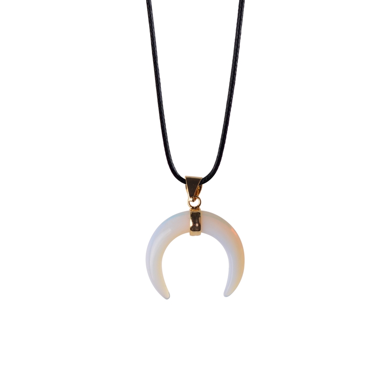 2017 Natural Stone Horn Necklace Pendant Unique Fashion Crescent Moon Pendants Pave Zircon Rhinestone Crystal Beads Finding Jewelry