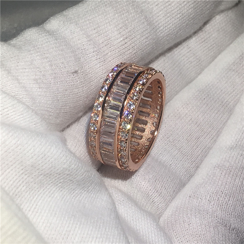 Romantic ring channel setting princess cut 5A zircon stone Rose gold filled Anniversary wedding band rings for women men Bijoux