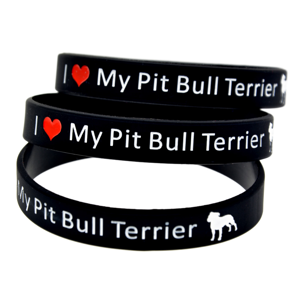 100PCS I Love My Pit Bull Terrier Silicone Bracelet Debossed and Ink Filled Logo Black Fashion Gift