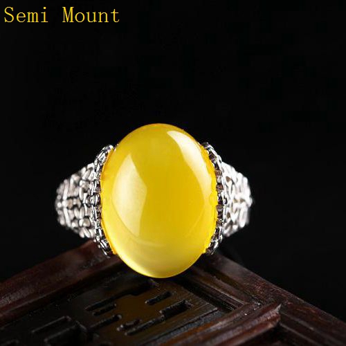 Fine Silver Flower 12x15mm Oval Cabochon 925 Sterling Silver Women Semi Mount Ring Setting