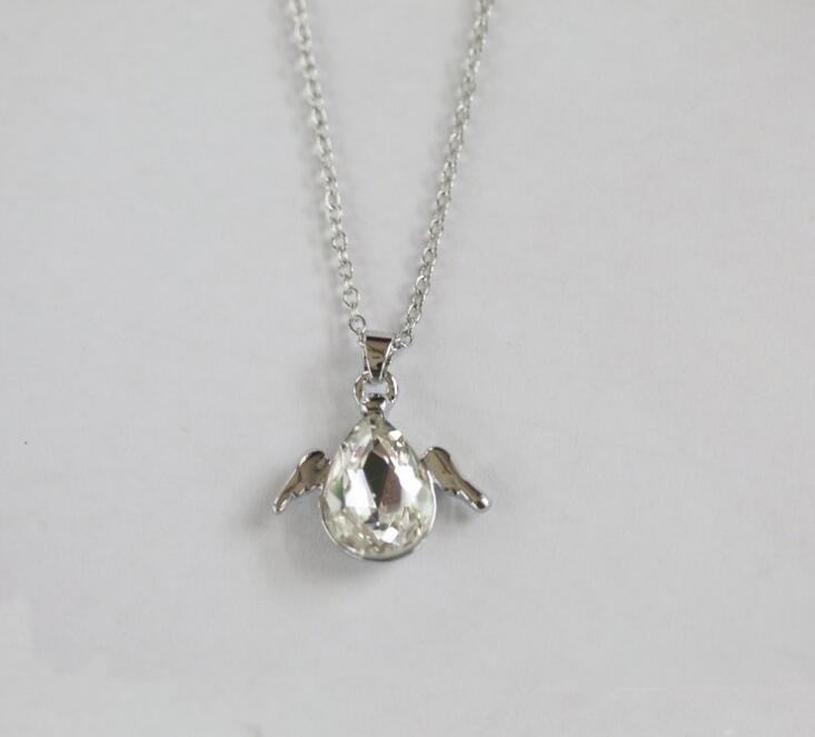 Hot sale Angel wings fine female short necklace water droplets anti-allergic pendant WFN102 (with chain) mix order 20 pieces a lot