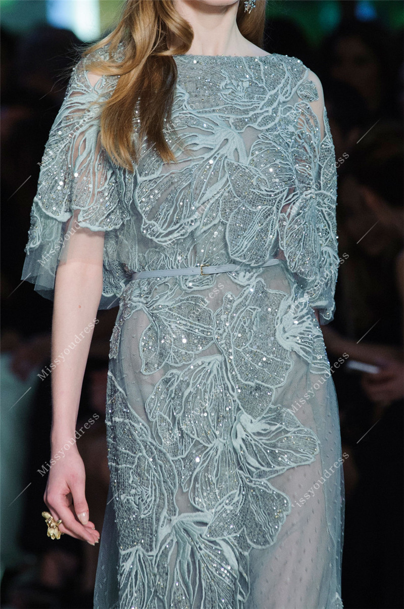 Elegant Elie Saab Dresses Evening Wear Bateau Neck Half Sleeves Celebrity Dress Beads Appliqued Formal Runway Fashion Gowns Custom Made