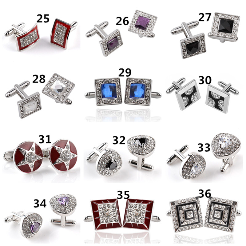Fashion French Man Cufflink Designer Crystal Cuff Links Shell Rhinestone Silver Black Gold Plated Enamel Business Alloy Shirt Cuff