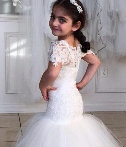 Hot Sale Vintage New Mermaid Flower Girl Dresses Cap Sleeves Party Pageant Communion Dress for Wedding Little Girls Kids/Children Dress