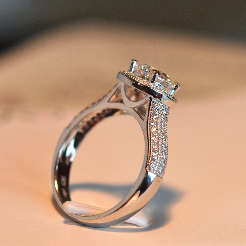 Unique 2017 Female ring Pave set 5A Zircon Cz Real 925 Sterling silver Engagement wedding band rings for women Fashion jewelry