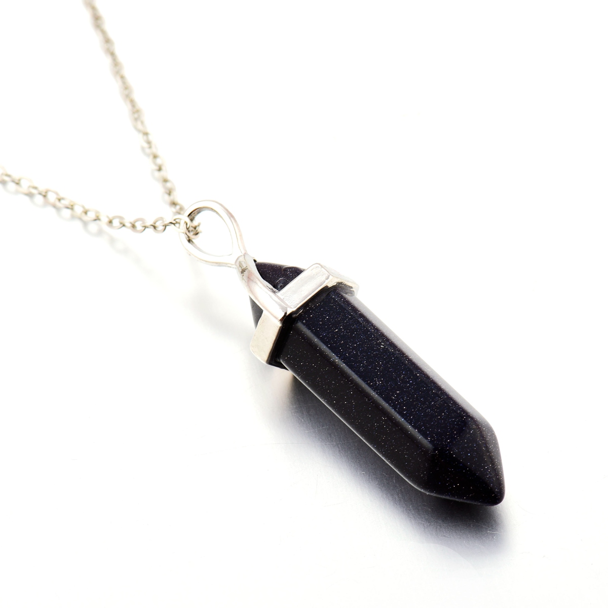 Natural Stone Bullet Shape Pendant Necklaces Chains Hexagonal Prism Chakra Reiki Crystal Jewelry for women men