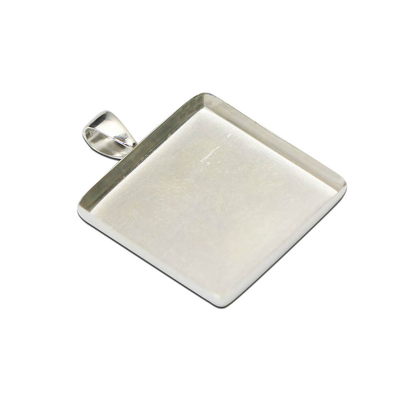 Beadsnice 925 Sterling Silver Square Pendant Base fit 25mm Cabochon Bezel Setting for DIY Jewelry Making ID26726