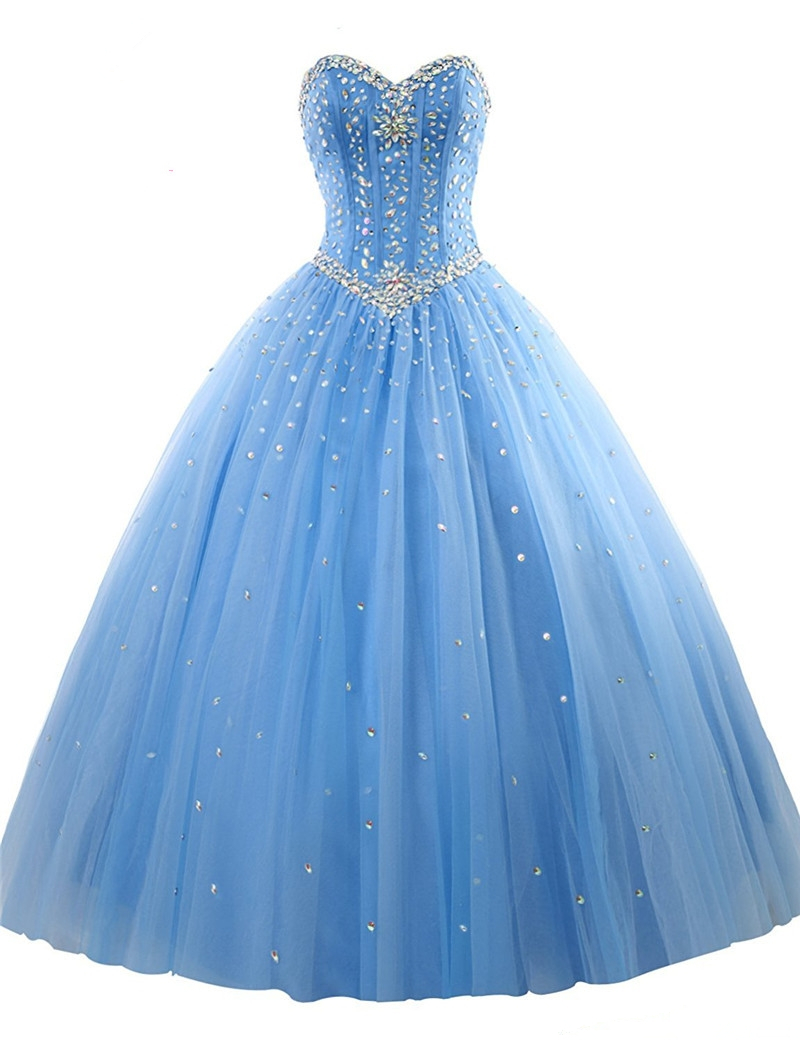 2021 Sexy Tulle Ball Gown Quinceanera Dresses with Beaded Crystals Sweet 16 Gowns Lace Up Floor Length Vestido De Festa BM77