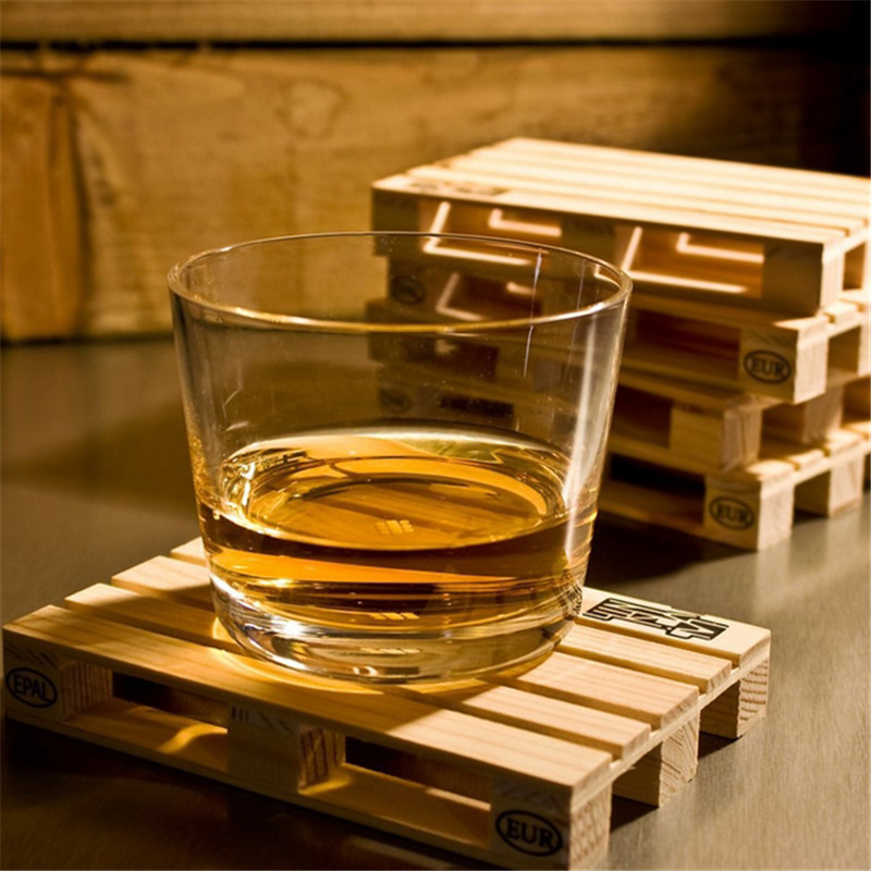 Wholesale- 4pcs/set Rectangle Mini Wooden Pallet Set Whiskey Wine Glass Cup Mat Pad Hot Cold Drink Wood Table Mat Bar Tool IC878076