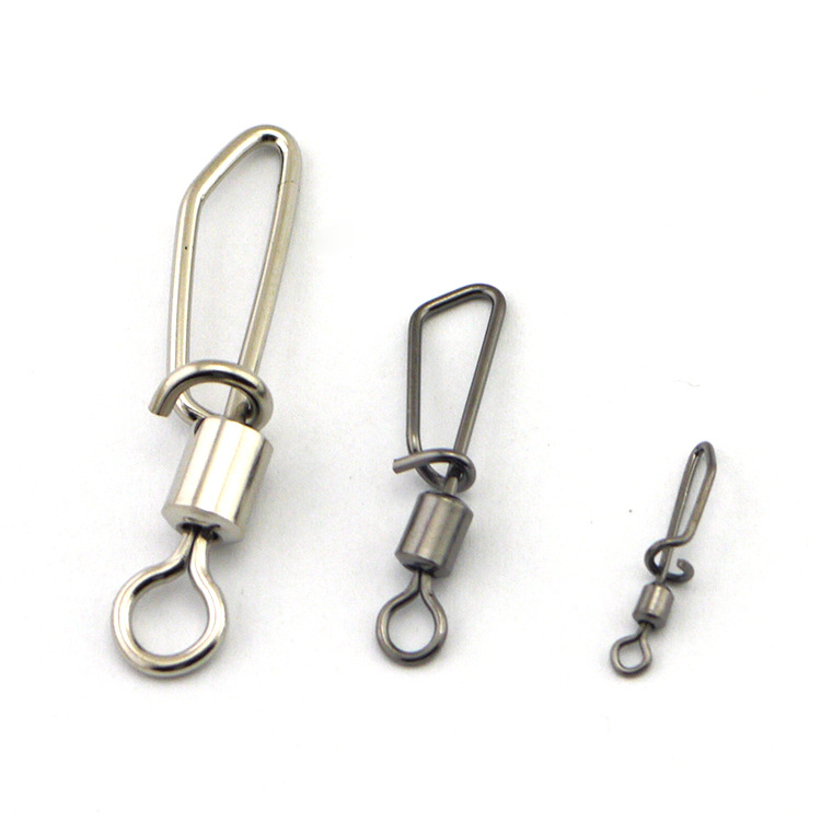 200pcslot Stainless Fishing Swivels Snap Freshwater Saltwater Rolling Swivel with Tshape Snap Quick Change Snap Crap Fishing Con