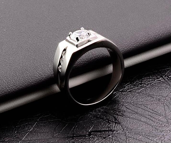 Wholesale Solitaire Luxury Jewelry 925 Sterling Silver White Topaz CZ Zirconia Diamond Wedding Engagement Men Finger Ring Gift Size 7-12