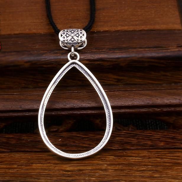29x40mm Pear Cabochon Semi Mount 925 Sterling Silver Engagement Pendant Setting Fine Silver Jewelry Setting