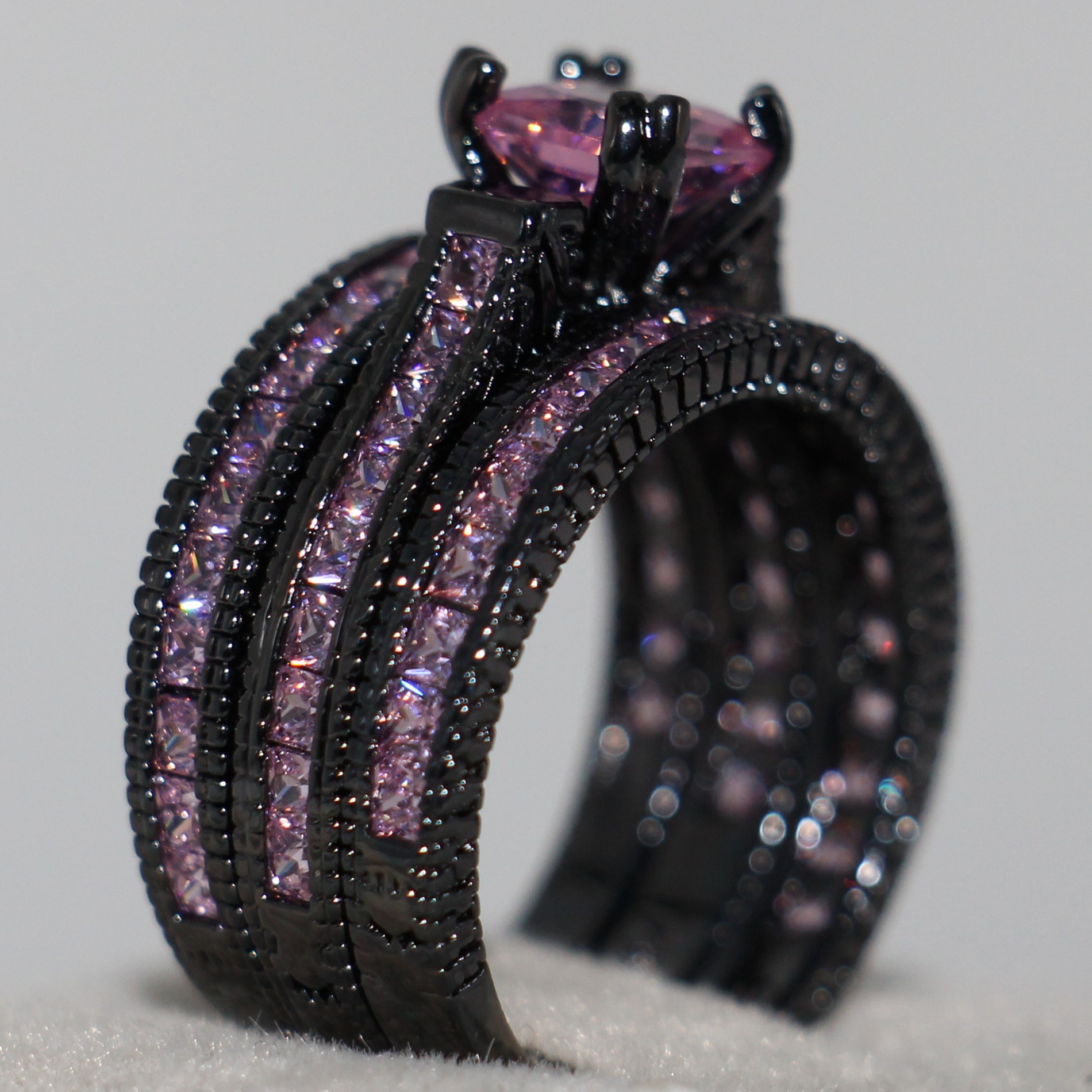 Wholesale Handmade Vintage Jewelry 14kt Black Gold Filled Princess Cut Pink Sapphire Prong Gemstones CZ 3 IN 1 Women Wedding Band Ring set
Wholesale Handmade Vintage Jewelry 14kt Black Gold Filled Princess Cut Pink Sapphire Prong Gemstones CZ 3 IN 1 Women Wedding Band Ring set