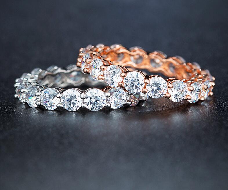 Size 5-10 Luxury Jewelry Round Cut Full White Topaz CZ Diamond 925 Sterling Silver Women Wedding Cute Finger Band Ring For Lovers Gift