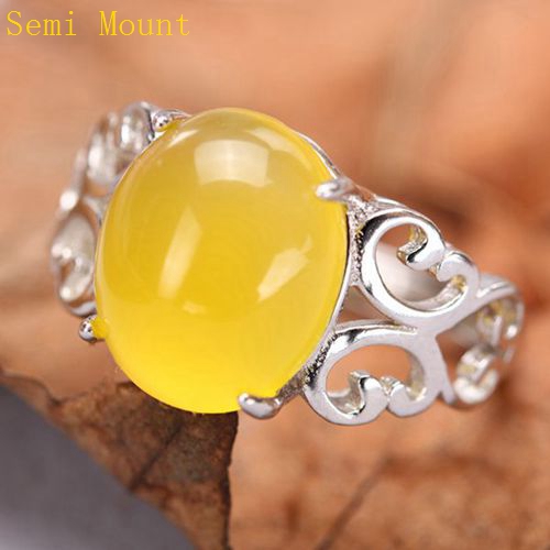 Fine Silver 925 Sterling Silver Engagement Wedding Ring Setting 10x11mm or 11x13mm Oval Cabochon Semi Mount Jewelry Setting