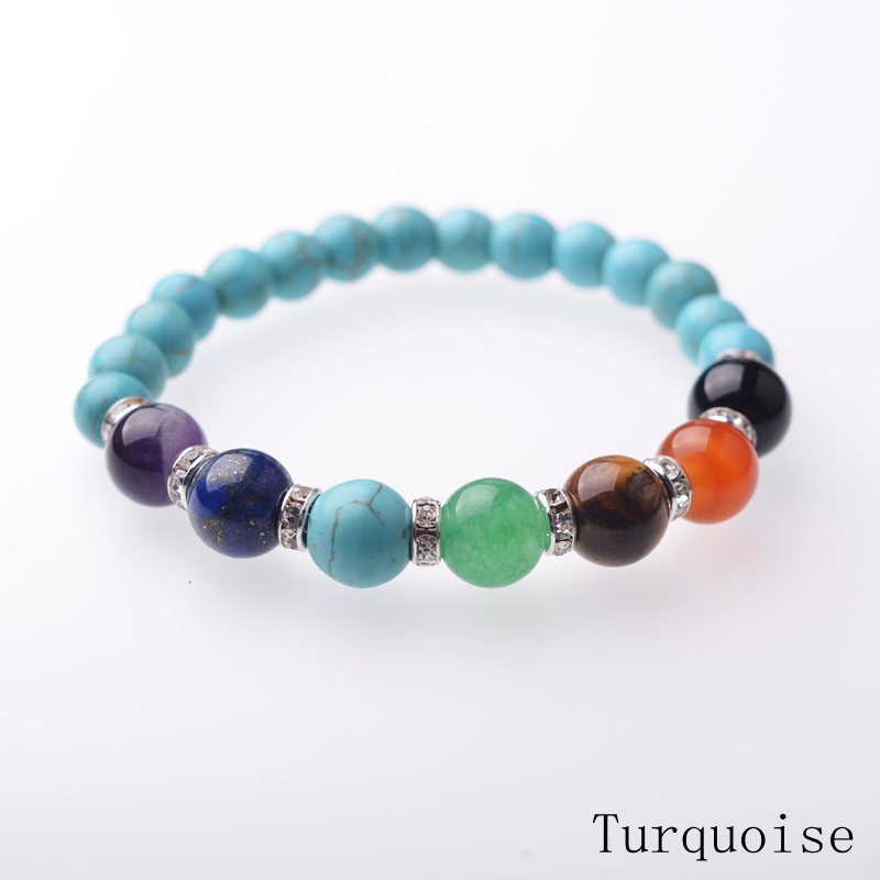 Fashion 7 Chakras Summer Woman Cool Treatment Yoga Natural Stone Bracelet Semi-Precious Stones Reiki Prayer Stones Women