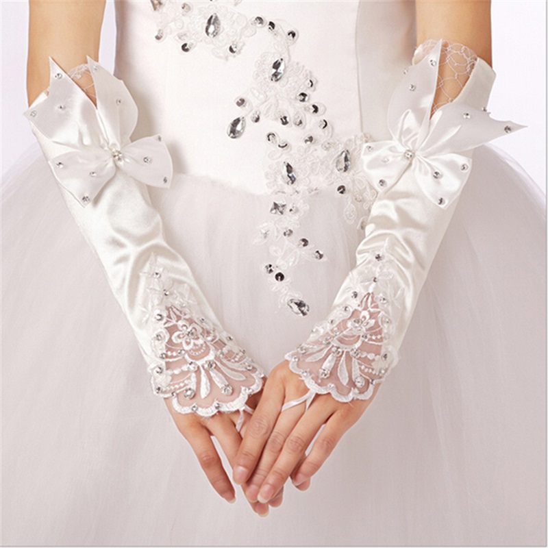 Brand New Bridal Gloves Fingerless Wedding Gloves with Bow for Wedding Dress Elegant White/Ivory Princess Wedding Accessories