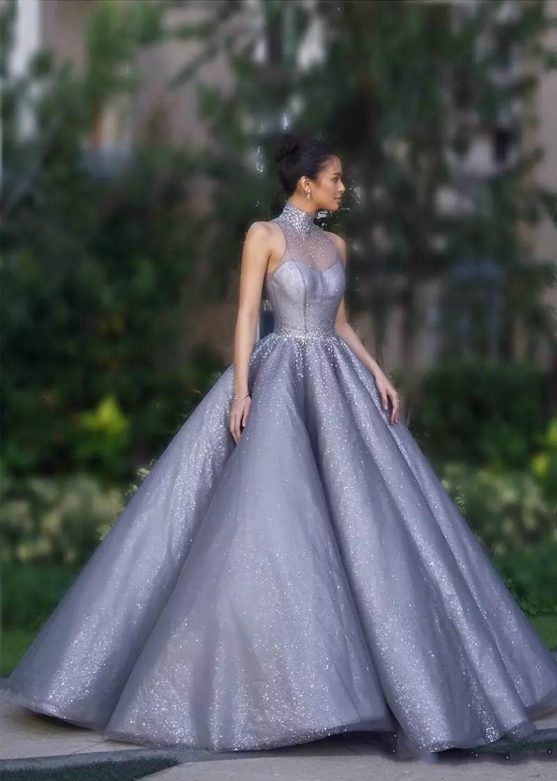 High Neck Sleeveless Prom Dresses Bling Beads Sweep Train Sexy Illusion Elie Saab Evening Dress Floor Length Formal Party Gowns