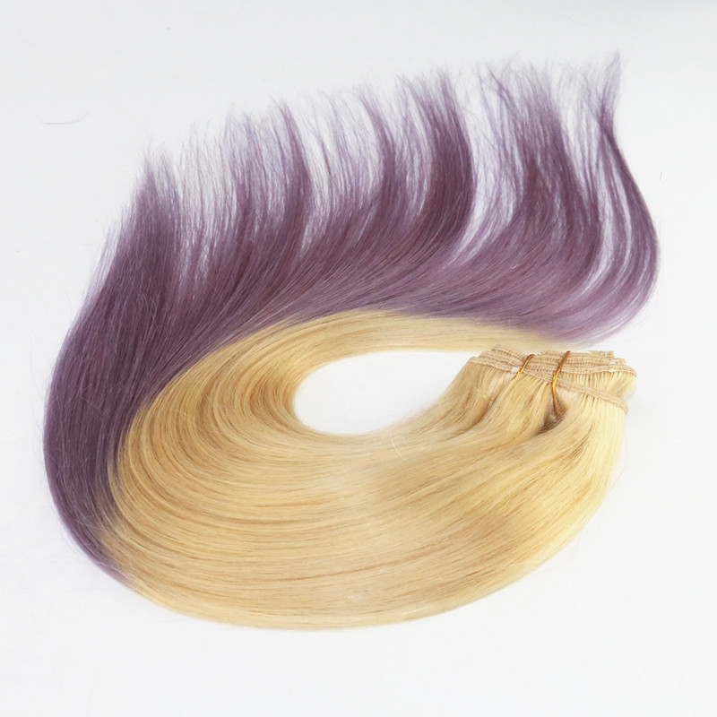 Ombre Color 613/Lavender Virgin Hair Straight Best Selling Top Grade Human Hair Clip In HairExtensions 100G Per Bundle