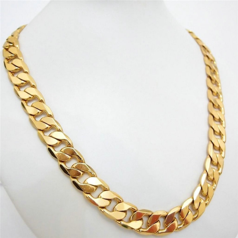 Long 23 6 Solid 18K Gold Plated Cuban Link Chain Mens Necklace fashion Jewelry Gifts224D