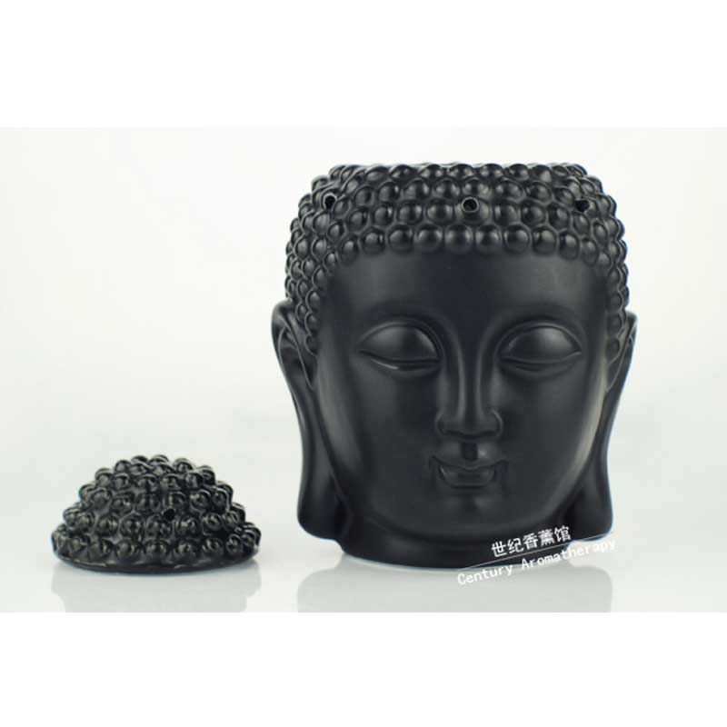 Wholesale- Ceramic oil burner, Buddha head oil station, black and whiteTemple / Home