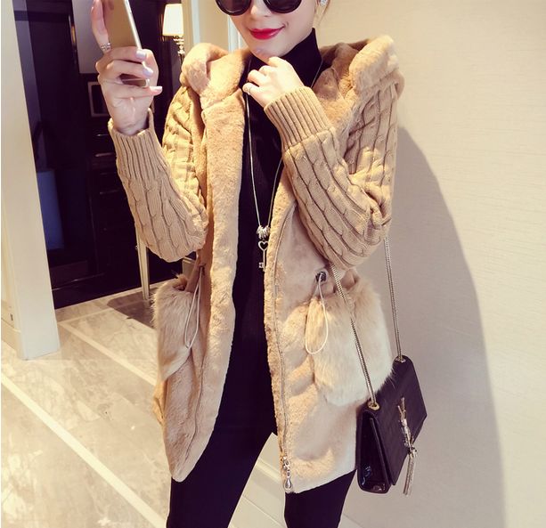 Wholesale- 2016 New Fshion S-4XL European Wool Girls Coat Fall Winter Fur Hat Collar Long Sleeve Outwear Big Size 3 Colors Jacket