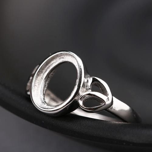 Fine Silver 925 Sterling Silver 8x10mm Oval Cabochon Semi Mount Women Engagement Ring