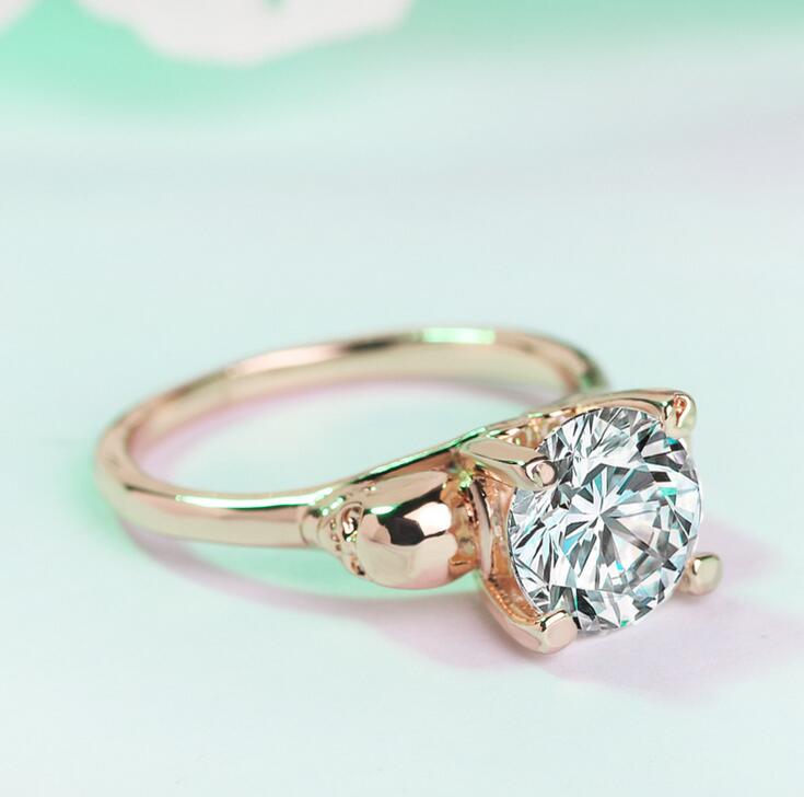 9MM White Topaz Solitaire Skull Ring - 10K Rose&White Gold Filled