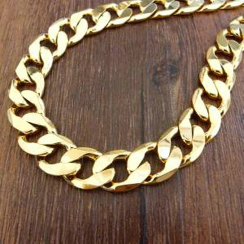 Long 23 6 Solid 18K Gold Plated Cuban Link Chain Mens Necklace fashion Jewelry Gifts224D