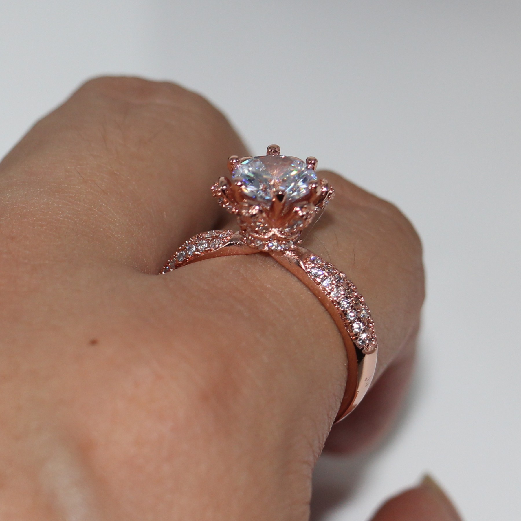 Wholesale Handmade choucong Jewelry: Sterg Sier Solitaire White Topaz Wedding Ring in Rose Gold